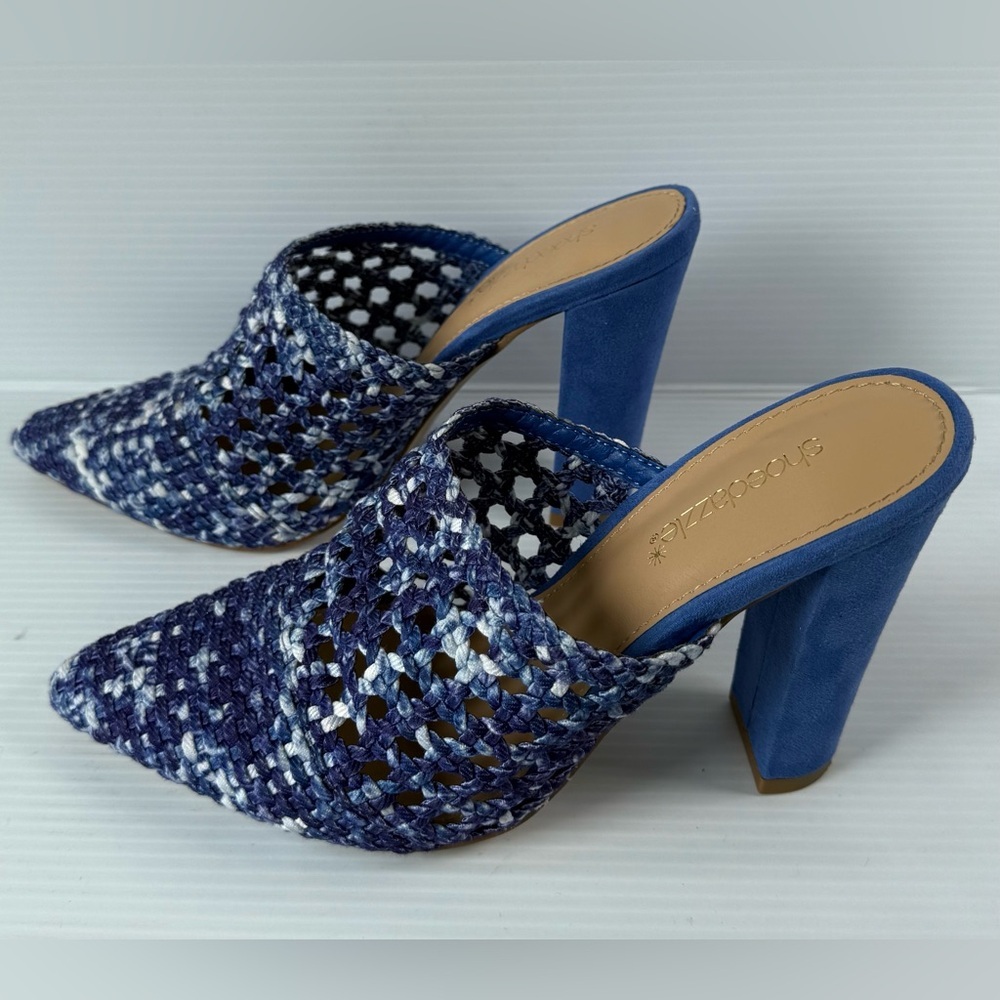 SHOE Dazzle Blue & White Braided Mules Women's Size 9 Summer Shoes Clogs Sandals